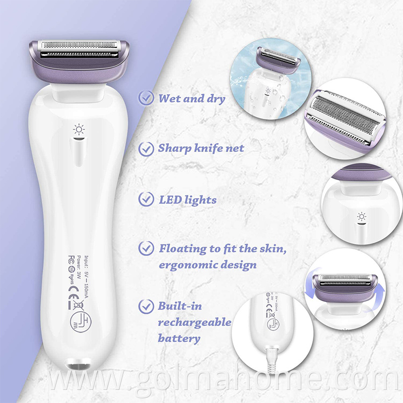 Electric Rechargeable Razor Foil Shaver for Women Hair Removal Bikini Trimmer Cordless and Waterproof Epilator with LED light